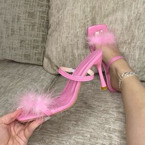 Elegant Pink Feathered Women's Heels